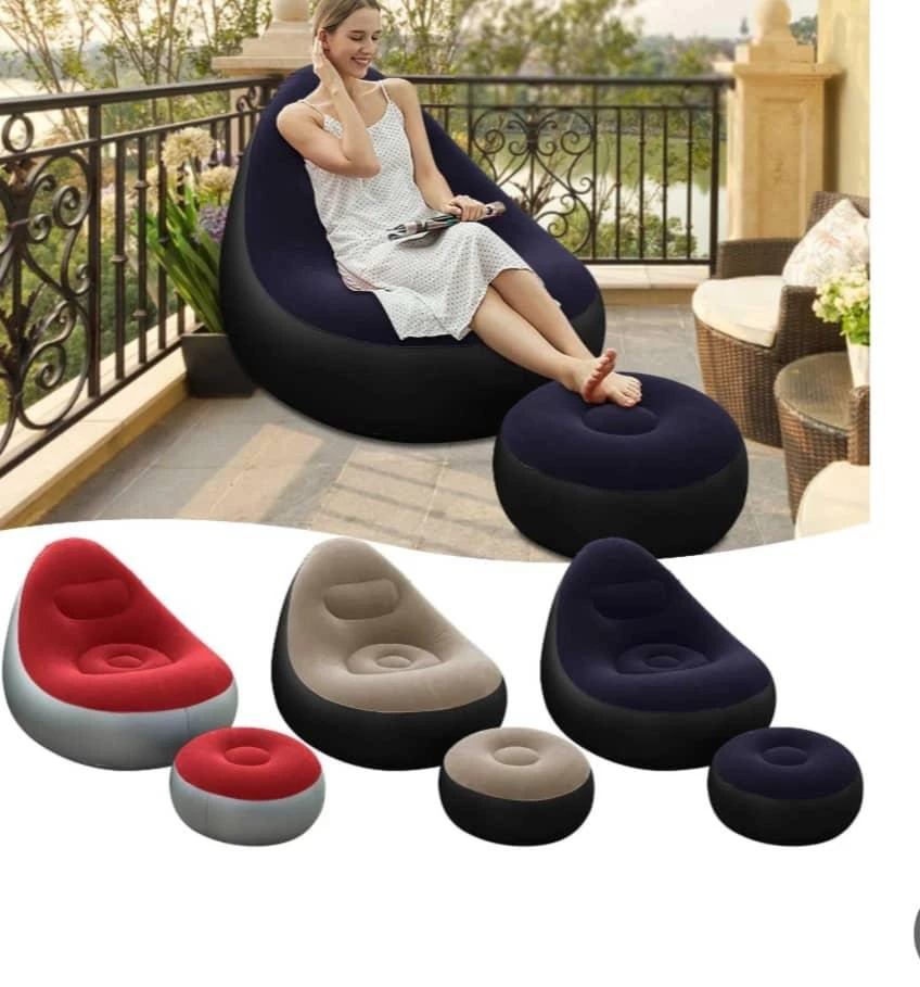 طقم كرسي أريكة  مع مسند للقدم قابل للنفخ مناسب للمنزل وللتخييم في الهواء الطلق والحل الانسب للاسترخاء